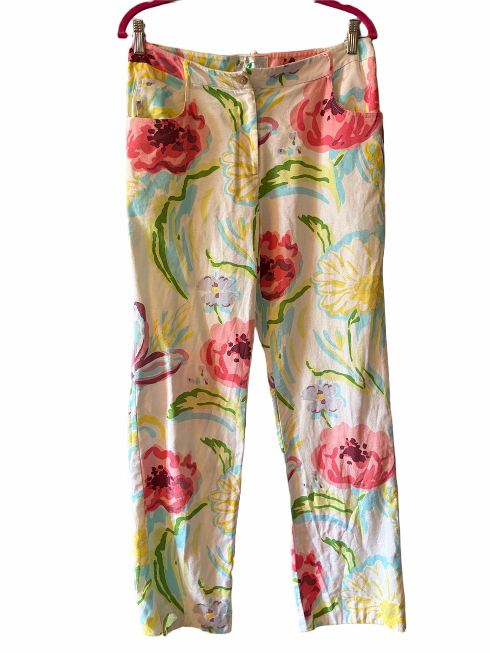 VINT. Silk club Collection multi color cotton floral-  women’s trousers 8